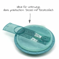 4-tlg. Set für unterwegs inkl. Babyteller mit Besteck & Trinklern-Becher - Grün
