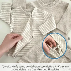 3-tlg. Set Langarmshirt, Wickelshirt & Jogginghose - Beige Melange - Gr. 74