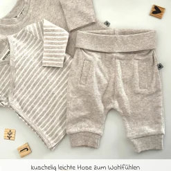 3-tlg. Set Langarmshirt, Wickelshirt & Jogginghose - Beige Melange - Gr. 74