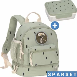 2-tlg. Set Rucksack Mini Backpack & Edelstahl-Brotdose Lunchbox - Happy Prints - Light Olive