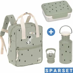 3-tlg. Set Rucksack Mini Square Backpack + Brotdose + Trinkflasche - Happy Prints - Light Olive