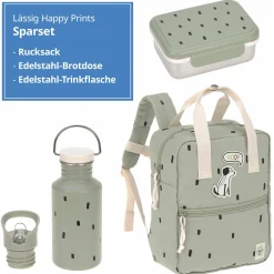 3-tlg. Set Rucksack Mini Square Backpack + Brotdose + Trinkflasche - Happy Prints - Light Olive