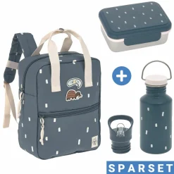 3-tlg. Set Rucksack Mini Square Backpack + Brotdose + Trinkflasche - Happy Prints - Midnight Blue