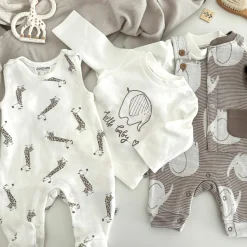 2-tlg. Set Strampler & Shirt - Giraffe & Elefant - Offwhite - Gr. 68