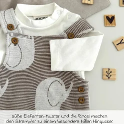 4-tlg. Set Strampler, Jogginghose & 2 Langarmshirts - Elefant - Mokka Offwhite - Gr. 74