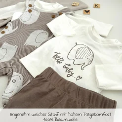 4-tlg. Set Strampler, Jogginghose & 2 Langarmshirts - Elefant - Mokka Offwhite - Gr. 74