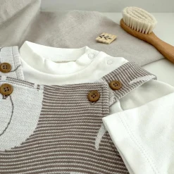 4-tlg. Set Strampler, Jogginghose & 2 Langarmshirts - Elefant - Mokka Offwhite - Gr. 74