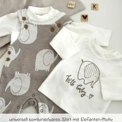 4-tlg. Set Strampler, Langarmshirt & Jogginghose - Giraffe & Elefant - Offwhite Mokka - Gr. 74