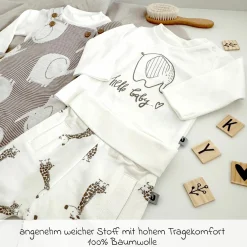 4-tlg. Set Strampler, Langarmshirt & Jogginghose - Giraffe & Elefant - Offwhite Mokka - Gr. 74