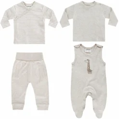 4-tlg. Set Strampler, Langarmshirt, Wickelshirt & Jogginghose - Beige Melange - Gr. 68