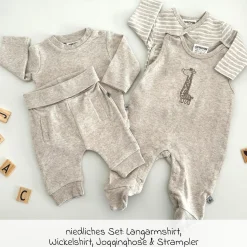 4-tlg. Set Strampler, Langarmshirt, Wickelshirt & Jogginghose - Beige Melange - Gr. 68