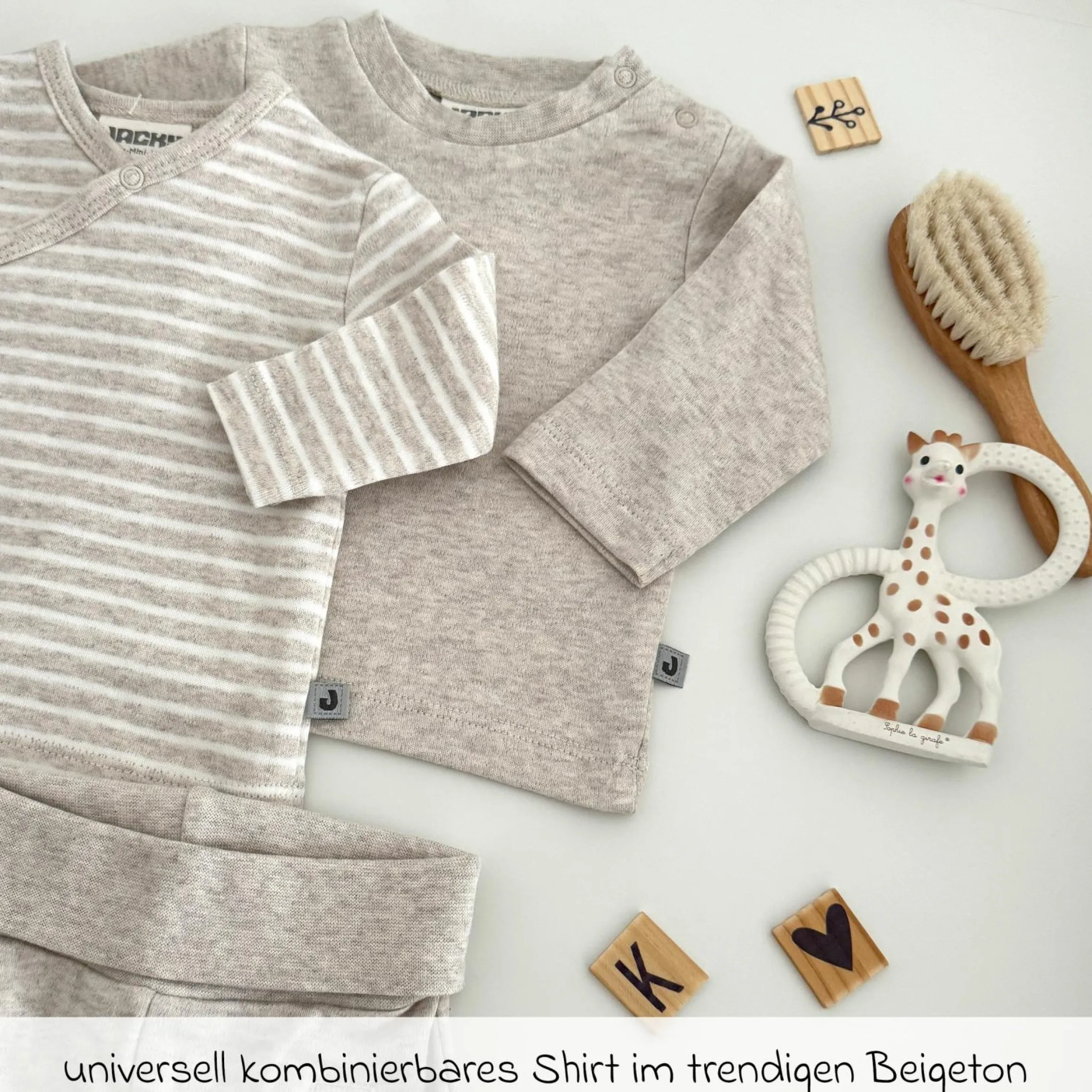 4-tlg. Set Strampler, Langarmshirt, Wickelshirt & Jogginghose - Beige Melange - Gr. 68