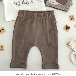 3-tlg. Set Strickjacke, Langarmshirt & Jogginghose - Elefant - Mokka Offwhite - Gr. 74