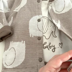 3-tlg. Set Strickjacke, Langarmshirt & Jogginghose - Elefant - Mokka Offwhite - Gr. 74