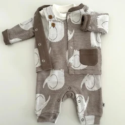 8-tlg. Set Strickjacke, 2x Strampler, 2x Langarmshirt, Wickelbody, Jogginghose & Schlafanzug - Giraffe & Elefant - Offwhite Mokka - Gr. 68