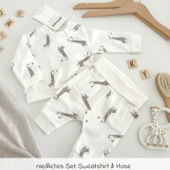 2-tlg. Set Sweatshirt & Hose - Giraffe Allover - Offwhite - Gr. 74