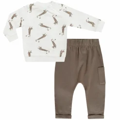 2-tlg. Set Sweatshirt & Hose - Giraffe Allover - Mokka Offwhite - Gr. 74