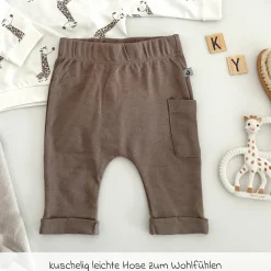 2-tlg. Set Wickelbody & Jogginghose - Giraffe Allover - Mokka Offwhite - Gr. 74