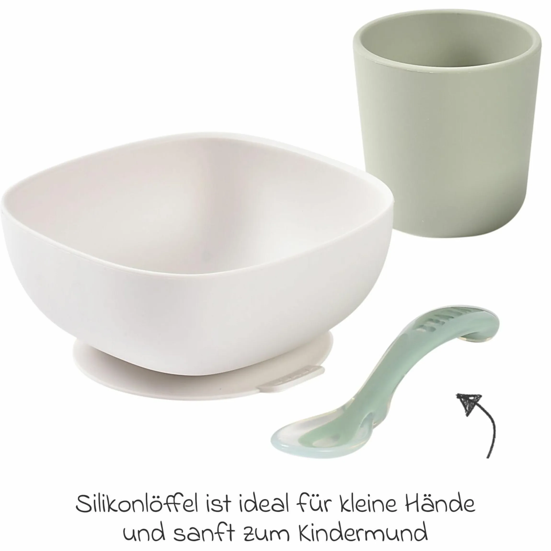 4-tlg. Silikon-Geschirr-Set - Salbeigrün