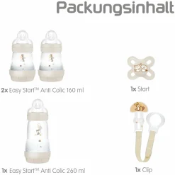 5-tlg. Starter Set Welcome to the world - 3 PP-Flaschen Easy Start Anti-Colic, Schnuller Start & Schnullerkette - Beige