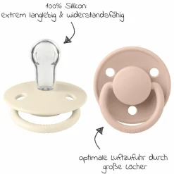 3-tlg. Starter-Set - De Lux Schnuller 2er Pack Silikon + Beißring Baby Bitie Star - Ivory / Blush