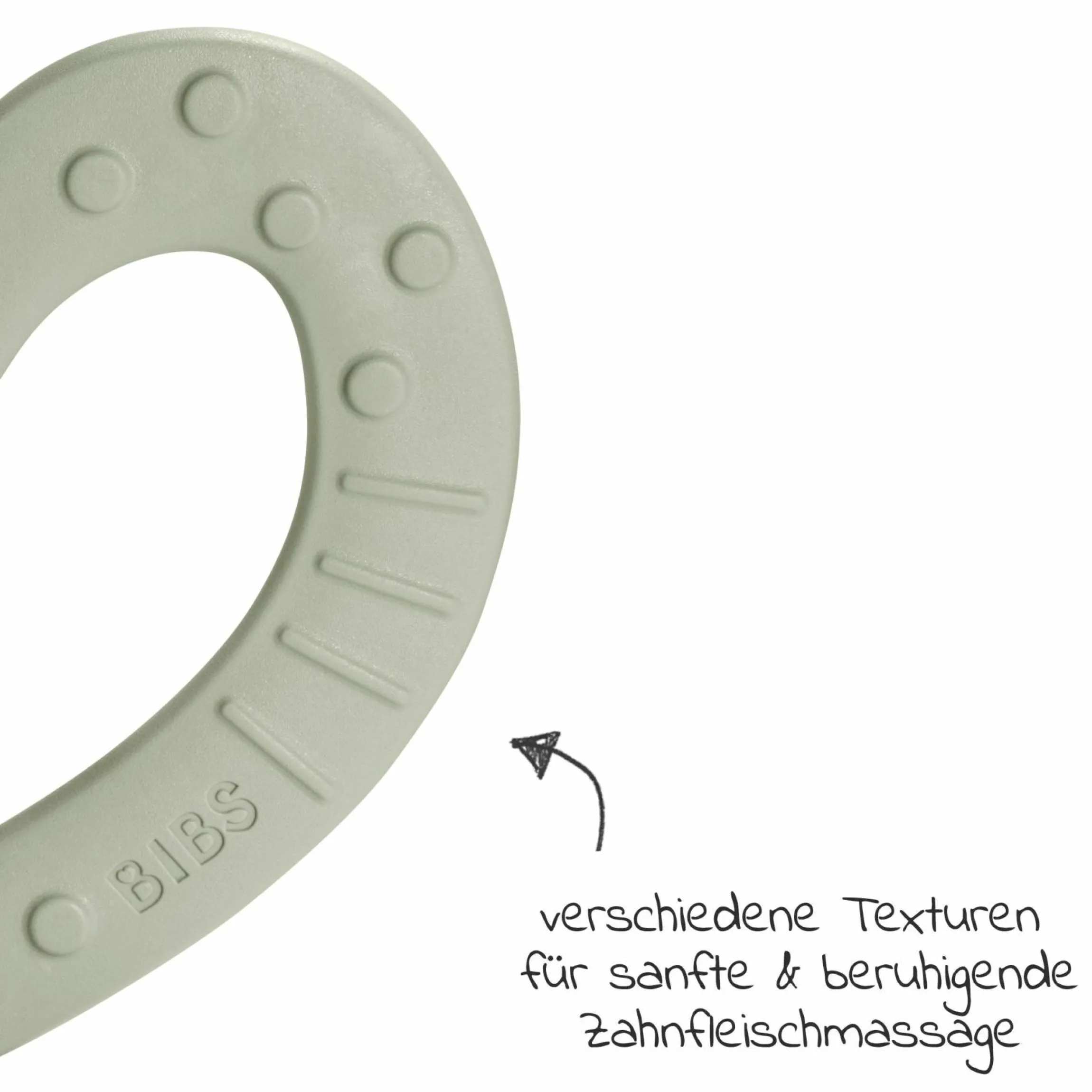3-tlg. Starter-Set - De Lux Schnuller 2er Pack Silikon + Beißring Baby Bitie Heart - Ivory / Sage
