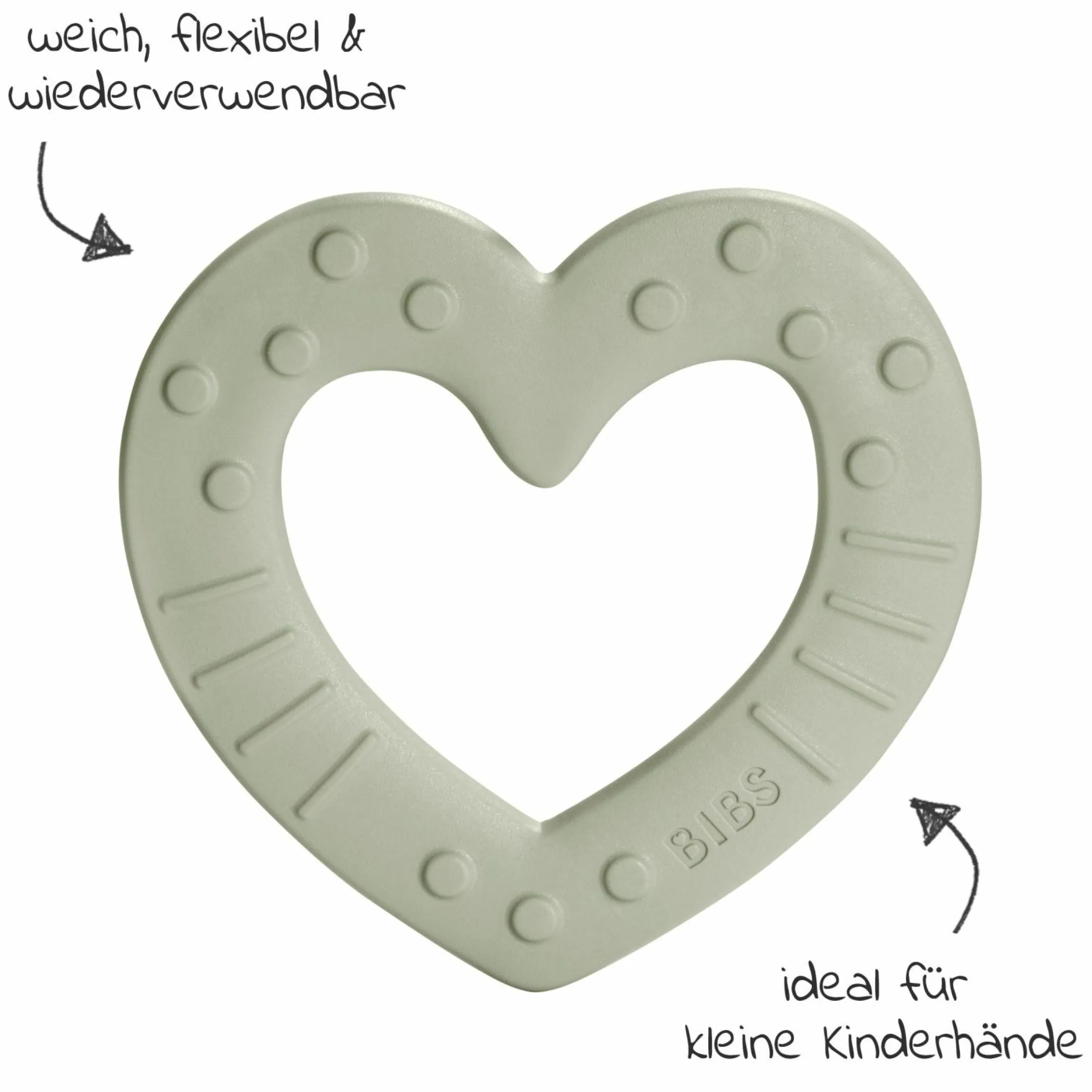 3-tlg. Starter-Set - De Lux Schnuller 2er Pack Silikon + Beißring Baby Bitie Heart - Ivory / Sage