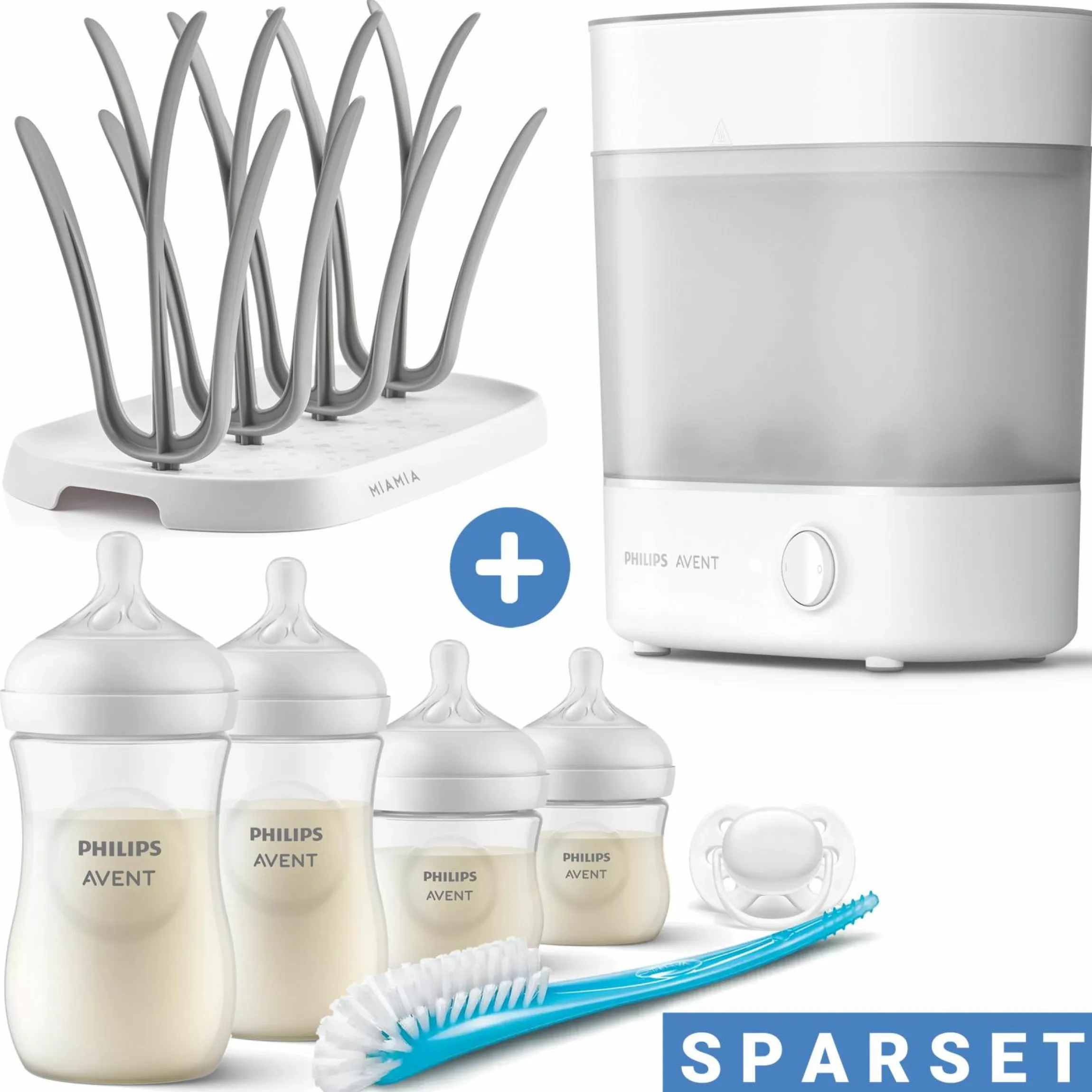 8-tlg. Starter-Set inkl. Dampfsterilisator 2-in-1 + Abtropfständer + 4 PP-Flaschen + Flaschenbürste + Schnuller