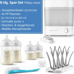 8-tlg. Starter-Set inkl. Dampfsterilisator 2-in-1 + Abtropfständer + 4 PP-Flaschen + Flaschenbürste + Schnuller
