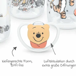 4-tlg. Starter-Set Perfect Match - 3x PP-Flasche (150 ml & 260 ml) + Silikon-Sauger (Gr. S & M) + Schnuller Space - Disney Winnie Pooh