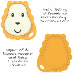 4-tlg. Starter-Set Zahnungshilfen - Beißring mit Fingerzahnbürste - Löwe - Gelb