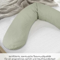 4-tlg. Stillkissen Sparset Das Original 190 cm inkl. 2 Bezügen + Mikroperlen-Nachfüllpack 9,5 l - Leaves & Musselin Salbei