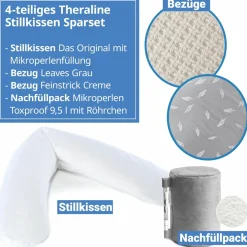 4-tlg. Stillkissen Sparset Das Original 190 cm inkl. 2 Bezügen + Mikroperlen-Nachfüllpack 9,5 l - Leaves & Feinstrick Creme
