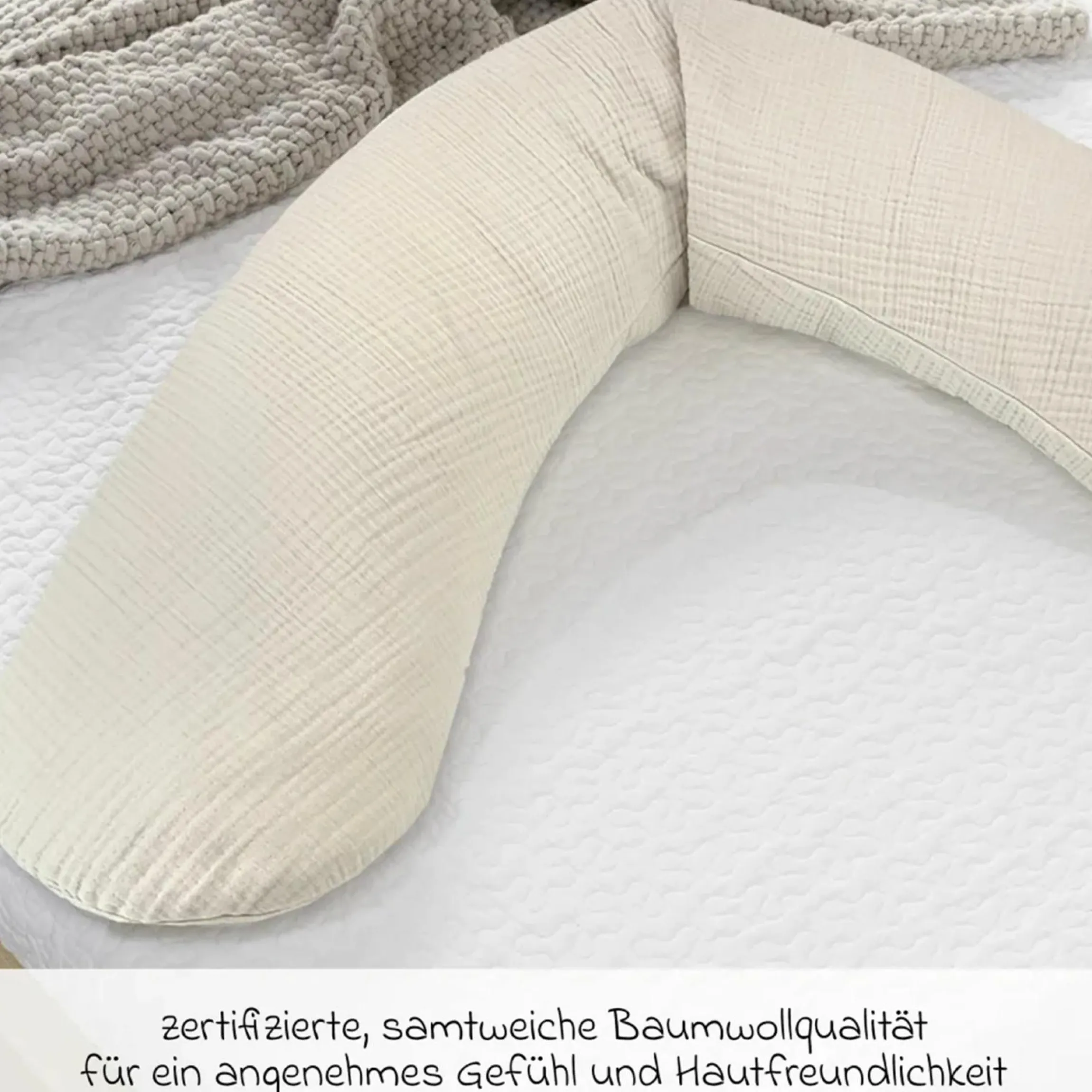 4-tlg. Stillkissen Sparset Das Original 190 cm inkl. 2 Bezügen + Mikroperlen-Nachfüllpack 9,5 l - Leaves & Musselin Sandbeige