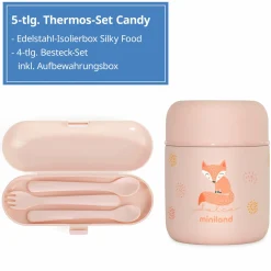5-tlg. Thermos-Set 280 ml Baby Edelstahl-Isolierbehälter Food Thermy Mini mit Besteck - zum Füttern für Unterwegs - Candy