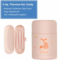 5-tlg. Thermos-Set 600 ml Baby Edelstahl-Isolierbehälter Food Thermy mit Besteck - zum Füttern für Unterwegs - Candy