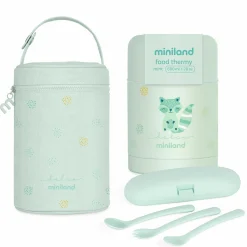 6-tlg. Thermos-Set 600 ml Baby Edelstahl-Isolierbehälter Food Thermy mit Besteck & Isoliertasche - zum Füttern für Unterwegs - Mint