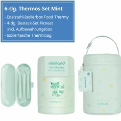 6-tlg. Thermos-Set 600 ml Baby Edelstahl-Isolierbehälter Food Thermy mit Besteck & Isoliertasche - zum Füttern für Unterwegs - Mint