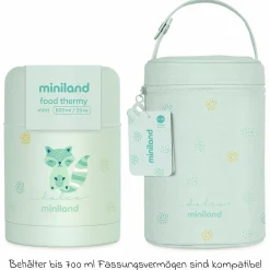 6-tlg. Thermos-Set 600 ml Baby Edelstahl-Isolierbehälter Food Thermy mit Besteck & Isoliertasche - zum Füttern für Unterwegs - Mint