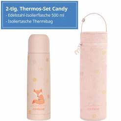 2-tlg. Thermos-Set 500 ml Baby Edelstahl-Isolierflasche Thermy mit Isolietasche Thermibag - zum Füttern für Unterwegs - Candy