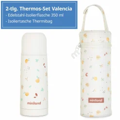 2-tlg. Thermos-Set 350 ml Baby Edelstahl-Isolierflasche Thermy mit Isolietasche Thermibag - zum Füttern für Unterwegs - Valencia