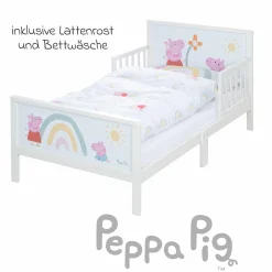 Toddler-Themen-Komplettbett inkl. Lattenrost und Bettwäsche 70 x 140 cm - Peppa Pig - Weiß