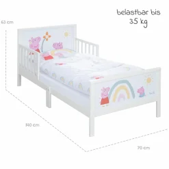 Toddler-Themen-Komplettbett inkl. Lattenrost und Bettwäsche 70 x 140 cm - Peppa Pig - Weiß