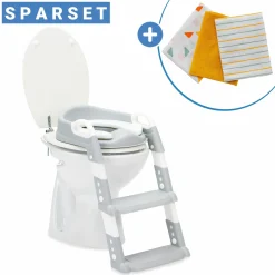 Toilettentrainer Ben höhenverstellbare Stufen, vormontiert ohne Schrauben inkl. 3er Pack Mülltücher - Weiß Grau