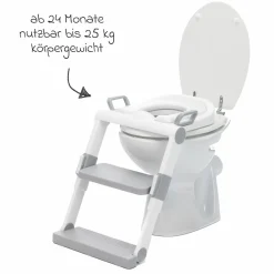 Toilettentrainer mit dynamischer Höhenverstellung, breiten Stufen, abnehmbarer Sitz, zusammenklappbar - Weiß Grau