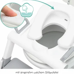 Toilettentrainer mit dynamischer Höhenverstellung, breiten Stufen, abnehmbarer Sitz, zusammenklappbar - Weiß Grau