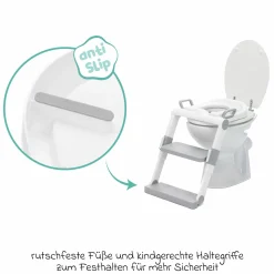 Toilettentrainer mit dynamischer Höhenverstellung, breiten Stufen, abnehmbarer Sitz, zusammenklappbar - Weiß Grau