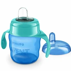 Trinklernbecher / Schnabelbecher mit weichem Silikon-Schnabel 200 ml - Grün/Blau