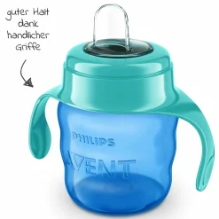 Trinklernbecher / Schnabelbecher mit weichem Silikon-Schnabel 200 ml - Grün/Blau