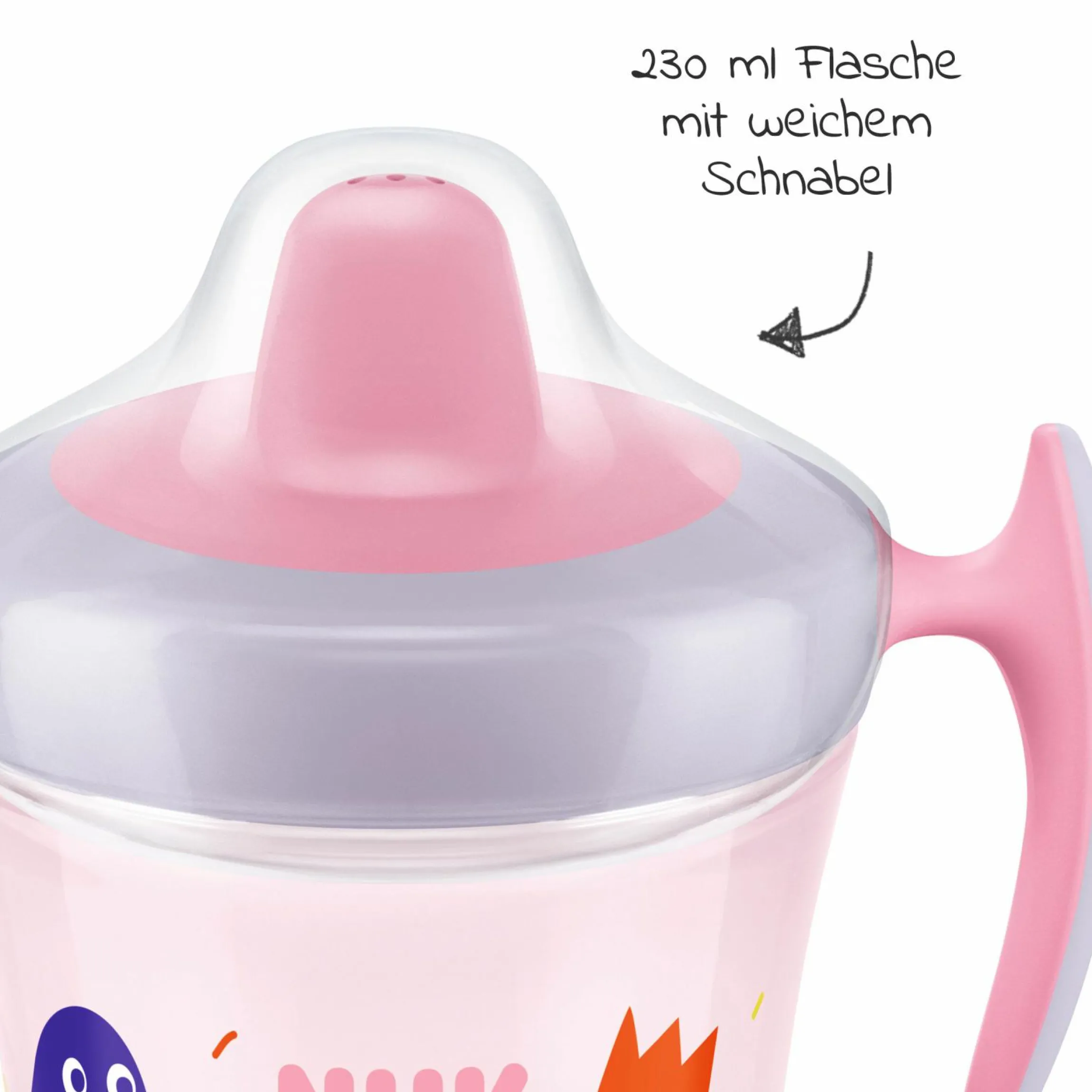 Trinklern-Becher Evolution Trainer Cup 230 ml - mit weichem Schnabel - Rosa